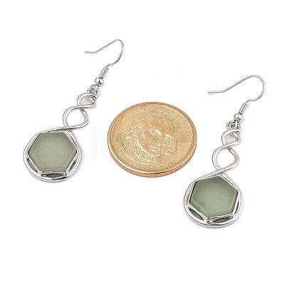 Hexagon Natural Green Aventurine Dangle Earrings EJEW-K298-01P-03-1