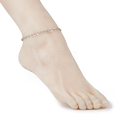 Brass Flat Round Charm Anklets for Women Girls AJEW-AN00382-1