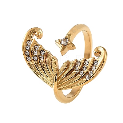 Ocean 304 Stainless Steel Rhinestone Cuff Open Rings SA-CBA183D-08A-G-1