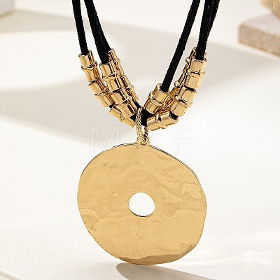 Alloy Disc with CCB Plastic Pendant Black Waxed Cord Multi-strand Necklaces FS-WG118E2-01-1