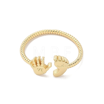 Footprint & Palm Brass Open Cuff Ring for Women RJEW-A040-03G-1