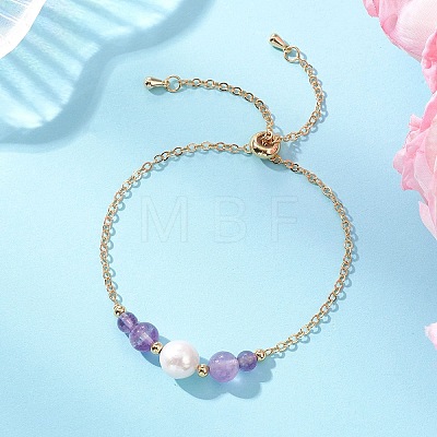 Natural Amethyst Beads Link Bracelets BJEW-JB13087-02-1