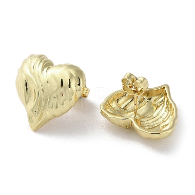 Rack Plating Brass Textured Heart Stud Earrings EJEW-M237-06G-1