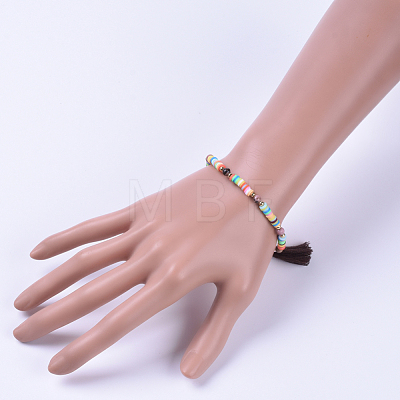 Polymer Clay Heishi Bead Stretch Charm Bracelets BJEW-JB04562-01-1