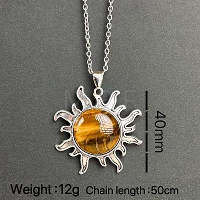 Natural Tiger Eye Sun Pendant Alloy Chain Vintage Necklaces WB3716-12-1