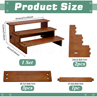 3-Tier Pine Wood Display Riser Stands for Cosmetic DJEW-WH0816-004C-1