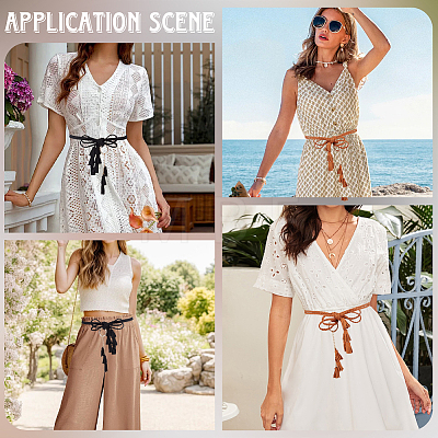 2Pcs 2 Colors Bohemian Imitation Leather Tassel with Alloy Ring Waist Chain Belts for Women AJEW-CL0005-22B-1