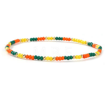 Summer Theme Glass Seed Bead & Brass Beads Stretch Bracelets MU3980-2-1