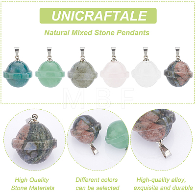 Unicraftale 6Pcs 6 Styles Natural Mixed Stone Pendants FIND-UN0001-38-1