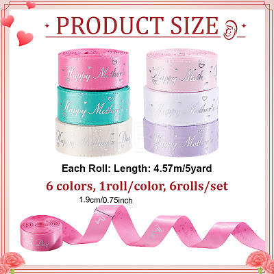 6Rolls 6 Colors Mother's Day Polyester Ribbon OCOR-PH0036-75B-1