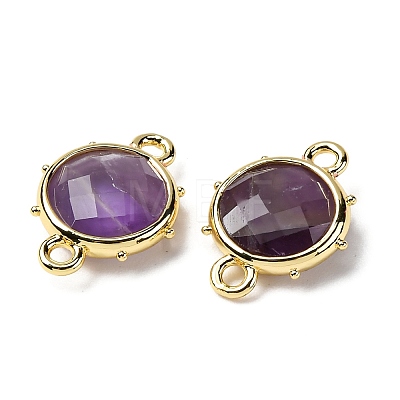 Brass Natural Amethyst Connector Charms KK-Z096-01G-03-1