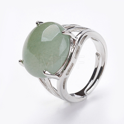 Adjustable Natural Green Aventurine Finger Rings X-RJEW-F075-01K-1