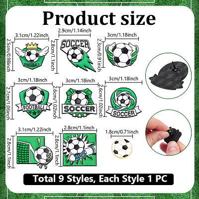 9Pcs 9 Styles Football Theme Alloy Enamel Lapel Pin Backs for Backpack Clothes JEWB-PH0001-92-1
