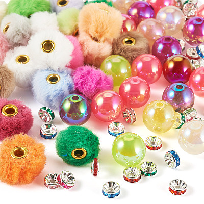 140Pcs 3 Styles Polyester Rabbit Hair with Alloy European Beads DIY-TA0015-26-1