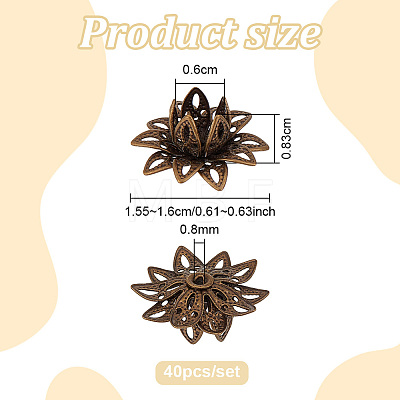 40Pcs Brass Bead Caps KK-PH0015-25AB-1