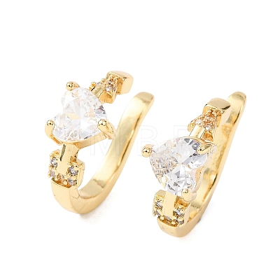 Heart Brass Micro Pave Clear Cubic Zirconia Cuff Earrings EJEW-H178-02G-1