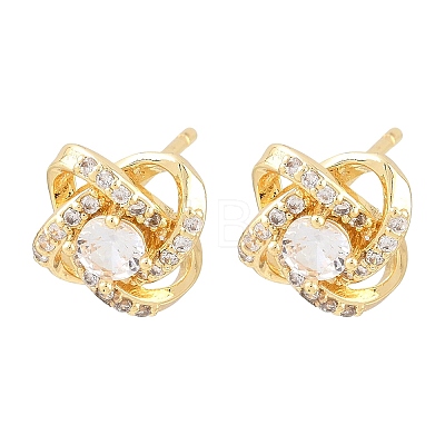Brass Micro Pave Cubic Zirconia Stud Earrings for Women KK-A305-10G-04-1