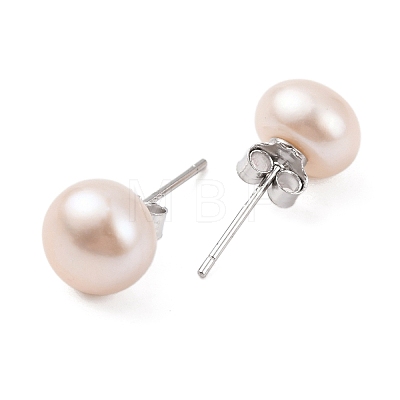 Natural Pearl Round Bead Stud Earrings EJEW-E298-01D-03P-1
