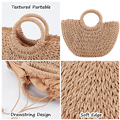 Boho Women's Straw Knitted Bag AJEW-WH0348-19-1