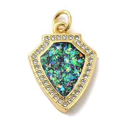 Rack Plating Brass Micro Pave Cubic Zirconia with Synthetic Opal Pendants KK-D088-11G-1