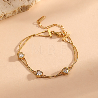 304 Stainless Steel Pave Clear Cubic Zirconia Geometric 2-Strand Bracelets for Women WGC157B-06-1