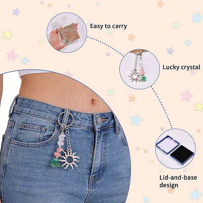 1Pc Gemstone Chip with 201 Stainless Steel Charm Keychains KEYC-CO0001-01C-1