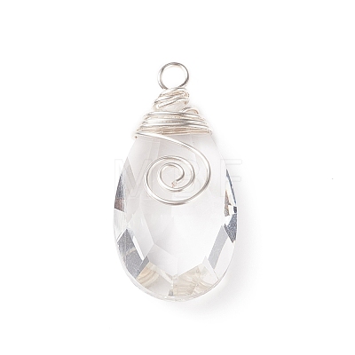 Wire Wrapped Transparent Glass Pendants PALLOY-JF01828-1