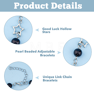 FIBLOOM 4Pcs 4 Style Alloy Hollow Star Link Chain Bracelets & Necklaces with ABS Plastic Pearl Beaded SJEW-FI0001-09-1