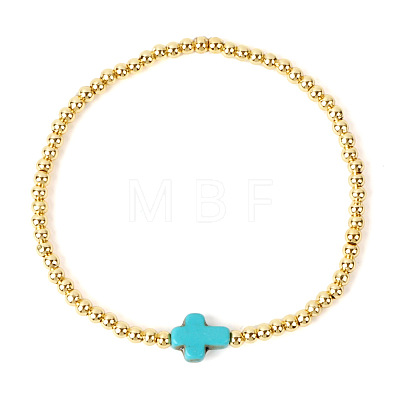 Cross Synthetic Turquoise & Round Brass Beaded Stretch Bracelets VG5379-1-1