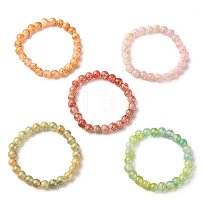 5Pcs 5 Color Crackle Glass Round Beaded Stretch Bracelets Set BJEW-JB09695-02-1