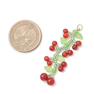 Glass Seed Beads Cherry Pendants PALLOY-MZ00820-1