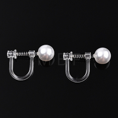 Resin Clip-on Earring Converter with ABS Plastic Imitation Pearl Beaded STAS-T064-02P-1