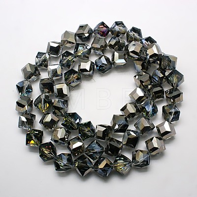 Half Plated Crystal Glass Cube Beads X-EGLA-F023-D01-1