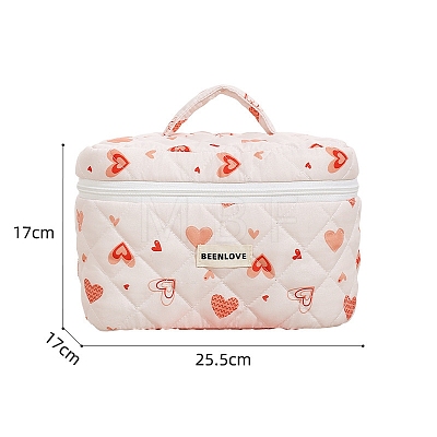 Heart Printed Cotton Cosmetic Zipper Tote Bags PW-WGB0E56-03-1