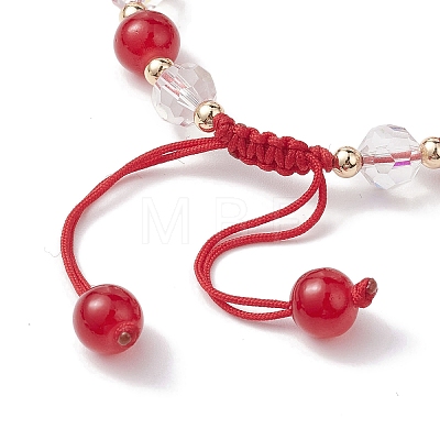 Flower Glass & Acrylic Braided Bead Adjustable Bracelets for Women BJEW-JB10446-03-1