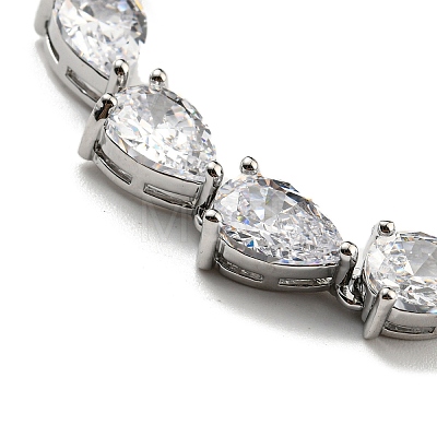 Rack Plating Brass Pave Cubic Zirconia Teardrop Links Bracelets for Women BJEW-H604-01P-05-1