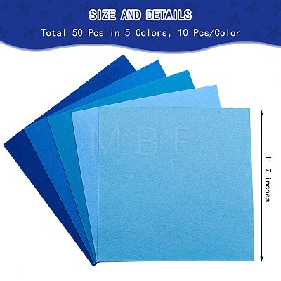 50Pcs 5 Colors Blue Series Non Woven Fabric Embroidery Needle Felt for DIY Crafts DIY-SZ0002-64-1