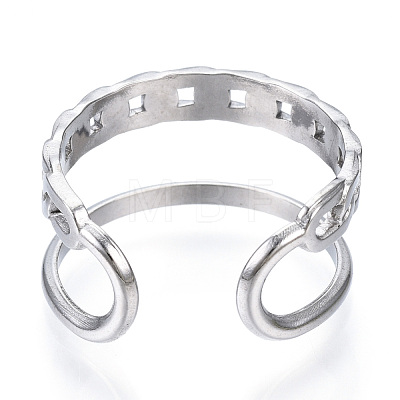 304 Stainless Steel Curb Chains Shape Open Cuff Ring RJEW-N040-03-1