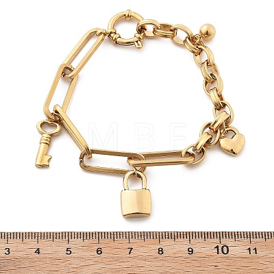 304 Stainless Steel Paperclip & Rolo Chains Charm Bracelets for Women BJEW-C089-03G-1