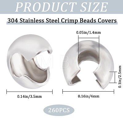 260Pcs 304 Stainless Steel Crimp Beads Covers STAS-CN0001-65-1