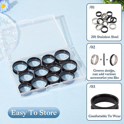  12Pcs 6 Styles 201 Stainless Steel Grooved Finger Ring Settings RJEW-TA0001-04EB-1