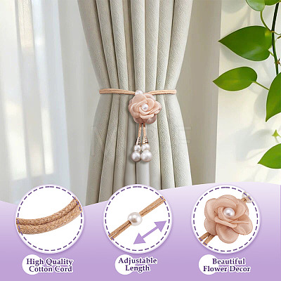 Cloth Flower & Plastic Pearl & Cotton Cord Curtain Tiebacks AJEW-TAC0038-38B-1