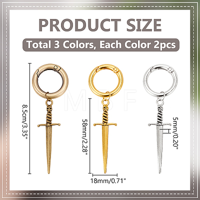 6Pcs 3 Colors Sword Alloy Shoe Charms HJEW-PH01900-1