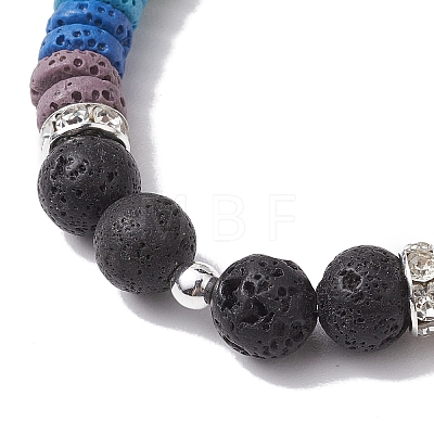 Disc 7-Color Natural Lava Rock & 8mm Round Shell Pearl Beaded Stretch Bracelets for Women Men BJEW-JB10330-02-1