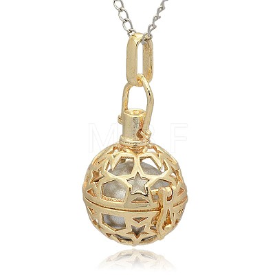 Golden Tone Brass Hollow Round Cage Pendants KK-J226-08G-1