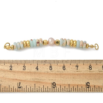 Natural Shoushan Stone & Plastic Imitation Pearl Disc Beaded Connector Charms/Links STAS-L277-11G-02-1