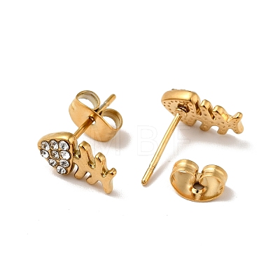 Rhinestone Fishbone Stud Earrings with 316 Surgical Stainless Steel Pins EJEW-A081-13G-1