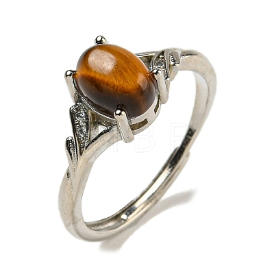 Oval Natural Tiger Eye Adjustable Rings RJEW-Q818-01P-10A-1