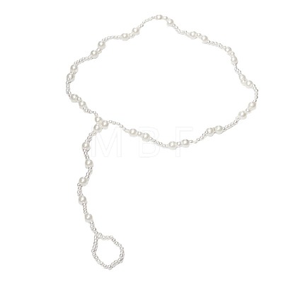 Plastic Pearl Round Beaded Anklets & Toe Ring Sets WG9A75F-01-1