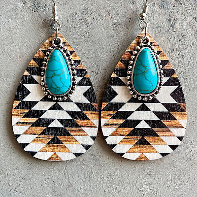 Alloy & Wood Dangle Earrings FS-WG96502-02-1
